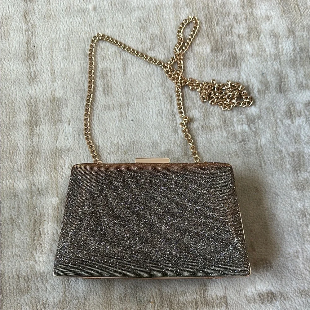Bronze Glitter fabric Evening Crossbody Clutch
